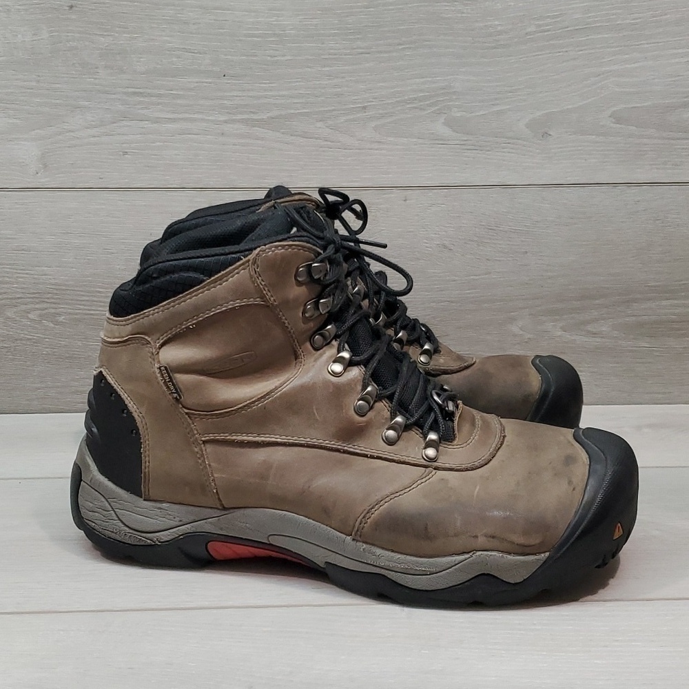 Men's Brown Leather Work Boots - Lace-Up Safety Hiking Shoe